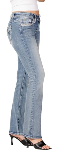 Miss Me Women's Diamond Stitched Faux Flap Pockets Mid-Rise Bootcut Jeans3