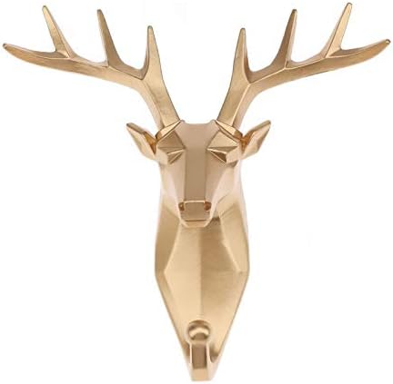 Kepfire Elegant Wall Art Cartoon Bedroom Christmas Hook Mural Home Decoration Creative Animal Gold Deer Head Coat Bag Key Cap Punch-Free Hanging Resin Nordic Style