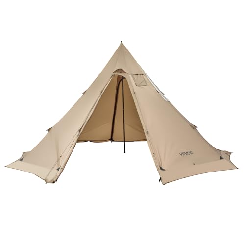 VEVOR Tente Chaude Tipi pour 4-6 Personnes, Tente d&rsquo;hiver Portable avec Trou de Poêle, Toile Imperméable Revêtement PU2500 mm, Abri Léger 4 Saisons, pour Camping, Randonnée, Pêche, Chasse, Taille L