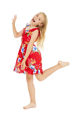 Image of Matchable Family Hawaiian Luau Men Women Girl Boy Clothes in Hibiscus Red