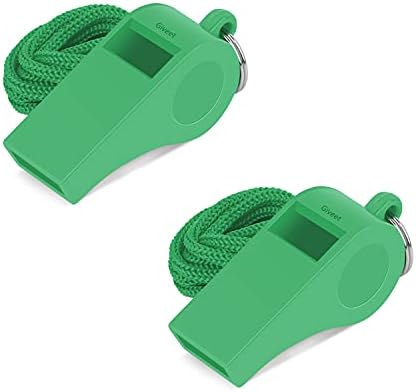 Giveet 2 Packs Green Emergency Whistles with Lanyard, Loud Crisp Sound, Durable Plastic Whistle for Indoor Outside Sports, Coaches, Referees, Officials, Lifeguard, Self-Defense and Emergency