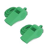 Giveet 2 Packs Green Emergency Whistles with Lanyard, Loud Crisp Sound, Durable Plastic Whistle for