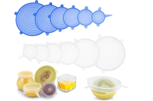 KOLIBROX 12pcs Reusable Silicone Stretch Lids - Eco-Friendly, Durable Food Storage Silicone Covers for Bowl - 6 Different Sizes to Meet Most Containers, Dishwasher & Freezer Safe Silicone Lids