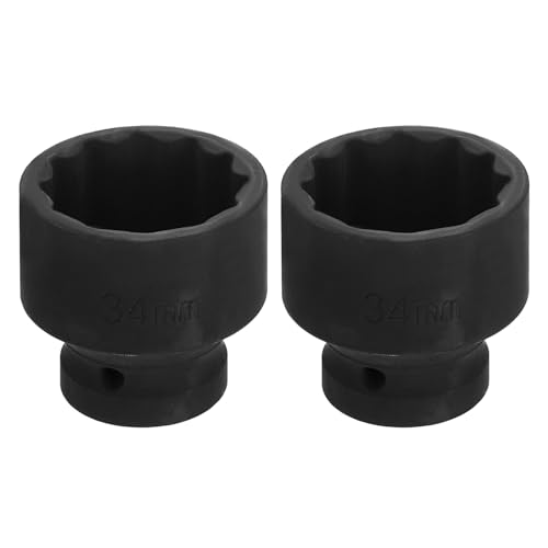 Image of HARFINGTON 2pcs 1 /2 inch Drive x 34mm Shallow Impact Socket 12-Point Metric CR-V Steel Spindle Nut Impact Flip Sleeve for Home Auto Nuts Bolts Repair