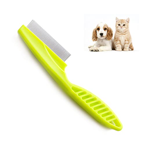 ZENVALY Flohkamm, Floh Tränenfleckentferner Kamm, Läusekamm Staubkamm für Katzen Hunde, Haustier Kamm Entfernen Flöhe, Kamm für Läuse Knoten Schmutz, Grün