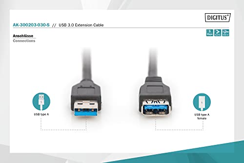 DIGITUS USB 3.2 Gen1 extension cable, 3 m, USB A (plug) to Type A (socket), 5 Gbps, for printers card readers, keyboards - Image 2