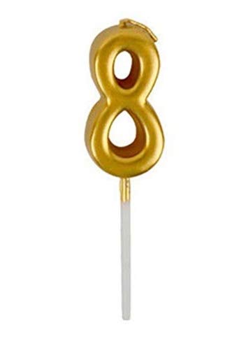 JKoYu Birthday Decorationations Party Supplies,Arabic Number 0-9 Wax Candles Cake Topper Kids Party Happy Birthday Ornament - Golden 8