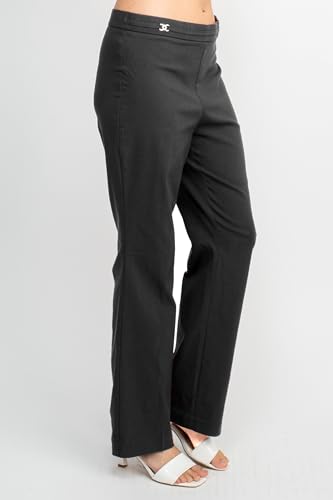 Counterparts Banded Waist Pull On Straight Cut Solid Hardware Detail Stretch Rayon Pants2