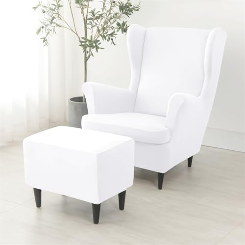 Fundas para sillones orejeros lavables y elásticas de spandex juego de protector con reposapiés