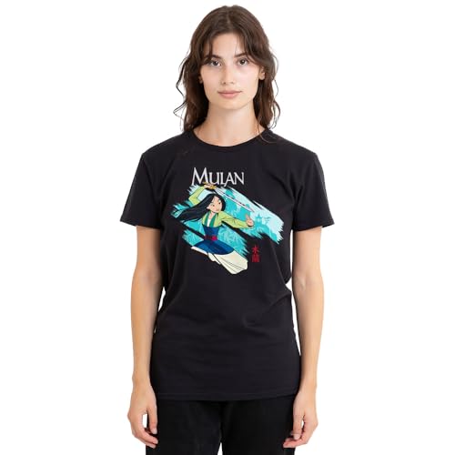 T-shirt Mulan femme Disney noir Sword in the Wind vêtement coton manches courtes
