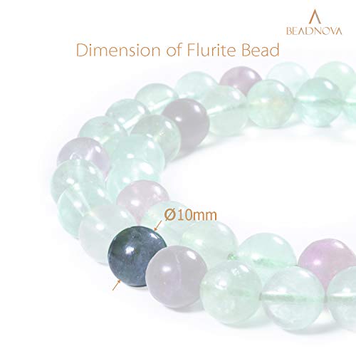 Image of BEADNOVA Fluorite Beads Natural Crystal Beads Stone Gemstone Round Loose Energy Healing with Crystal Stretch Cord for Jewelry Making (10mm, 37-38pcs)