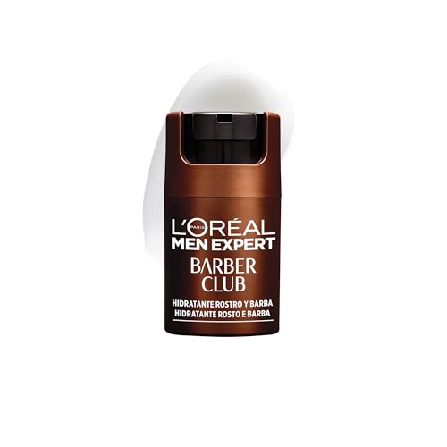 L'Oréal Paris Men Expert Barber Club Crema Hidratante para Hombre. Suaviza y acondiciona el vello facial para una Barba más Brillante y Cuidada. Calma e hidrata la piel para reducir la sequedad, 50ml