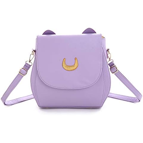 JHVYF Moon Luna Backpack Cute Kitty Cat Shoulder Bag PU Leather Bag Blue Purple 3034 Cover
