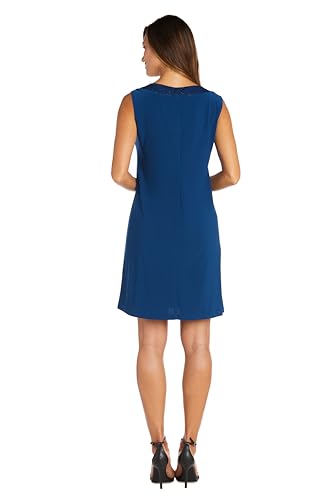 Image of R&M Richards Women's Elegant 2-Piece Shift Dress with Pleated Shimmer Duster Jacket for Mother of the Bride, Cocktail Attire