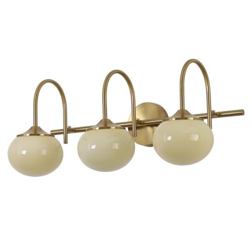 BOKT Modern 3-Light Bathroom Vanity Light Cream Yellow Glass Wall Sconces Vintage Vanity Lights Fixtures Over Mirror Gold Globe Bath Wall Sconce Bedroom Wall Mounted Sconces by BOKT - Used condition - US$116.10