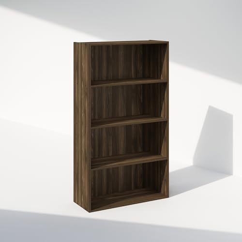 Image of Furinno Simple Book Shelf, 4-Tier Bookshelf, Bookcase with Open Shelf, 9.4 x 23.6 x 41.7, for Living Room, Bedroom, Home Office, Columbia Walnut