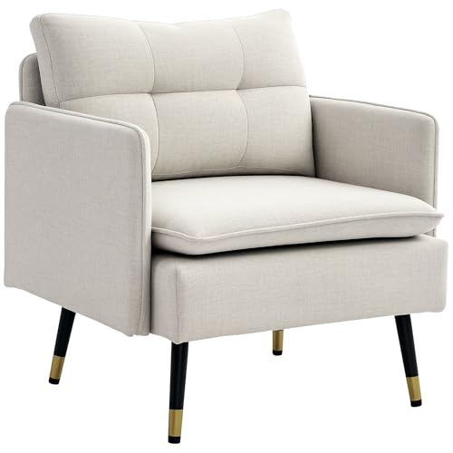 HOMCOM Fauteuil de Salon, Fauteuil 1 Place, en Tissu Lin 76 cm, Coussin Assise rembourrée Dossier capitonné Ressorts en S Pieds en Acier, Sofa Moderne pour...