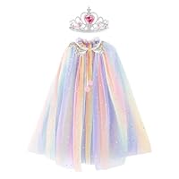SEFIRST 1 Pcs Princess Cape Colorful with 1 Crown, Princess Cloak, Princesses Fancy Dress with Sparkling Sequins Tulle, Costume for Halloween Carnival Party Cosplay Princesses Dress Up for Girls