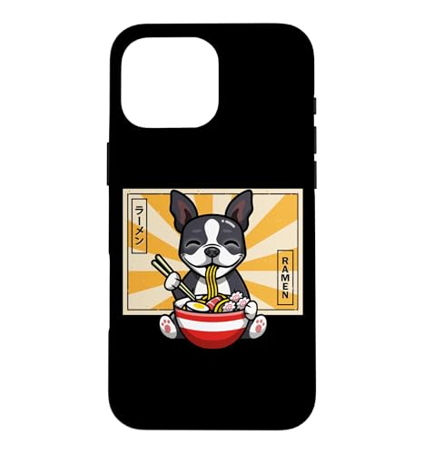 Kids Womens Girls Kawaii Japanese Ramen Bostie Dog Lover �X�}�z�P�[�X iPhone 16 Pro Max �p