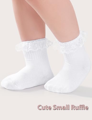 Witwot 6 Pairs Toddler Grip Socks Baby Girls Non Slip White Ruffle Socks 6M-5T2