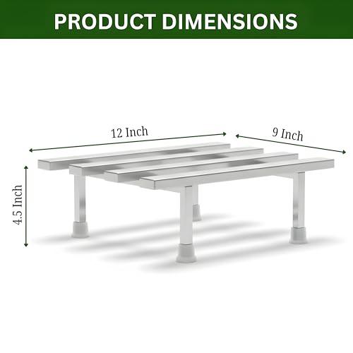 Image of Dolin Decor Plant Stand for Outdoor Balcony Heavy Duty Stainless Steel Flower Pot Holder for Indoor Living Room Garden Use Rustproof 80kg Capacity Gamla Stand (Silver, Set of 1) 12x9x4 Inch