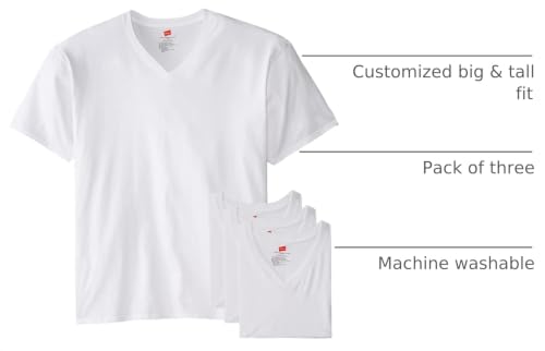 Image of Hanes Men's V-Neck Undershirts, Tag-Free 100% Cotton Multipack Tall Size Basics Soft T-Shirts