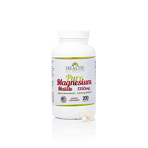 Pure Magnesium Malate 1350 mg - 200 Capsules. Physician Formulated Highly Absorbable, Calming Mineral.