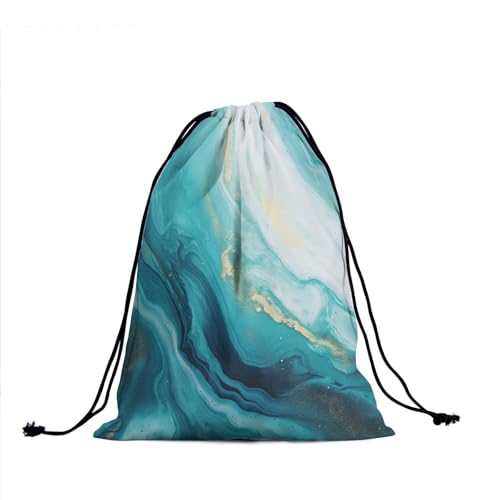 Image of Nerxy Teal White Marble Texture Drawstring Gym Bag - Marble Grip Bag for Gymnasts, Travel, Sports