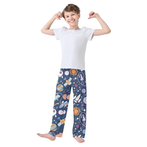 ZZXXB Astronaut Planet Boys Long Pants Soft Trousers Elastic Waist Kids Lounge Bottoms with Pockets S-XL2