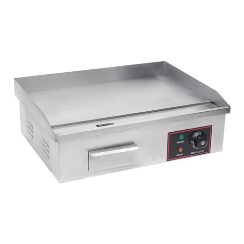 MJMLUCK Plancha eléctrica Comercial de 1600 W, Antiadherente, de Acero Inoxidable de 54 x 40 x 21 cm, Temperatura Ajustable de 50 a 260 °C, Deflector Engrosado y Elevado, Cable de alimentación de 1,