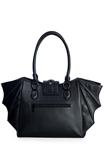 Lost Queen Women's Gothic Annabelle Bat Handbag Winged Crossbody Purse Black Shoulder Bag4