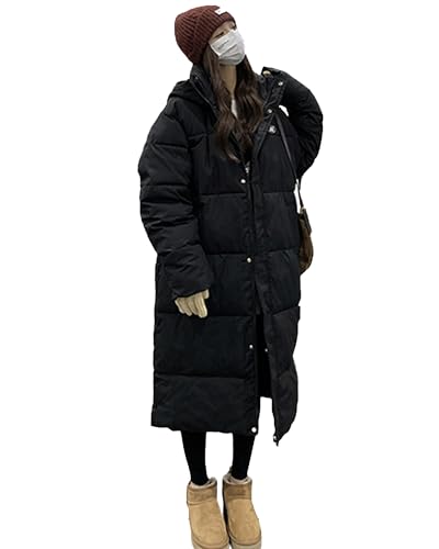 [ｉｎｏｔｅｎｋａ] ベンチコート レディース ダウンコート ロングコート 中綿 冬服 防寒 ダウンジャケット 防風 アウター フード付き ゆったり カジュアル 厚手 暖かい 大きいサイズ 韓国風 通勤 通学 秋冬(L ブラック)のサムネイル