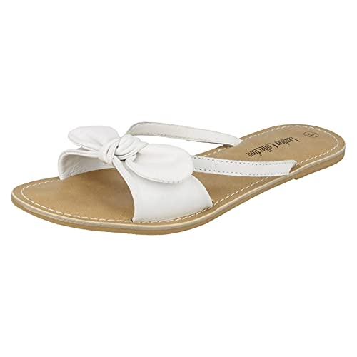 Leather Collection Mules plates torsadées pour femme, blanc, 39 EU Cover