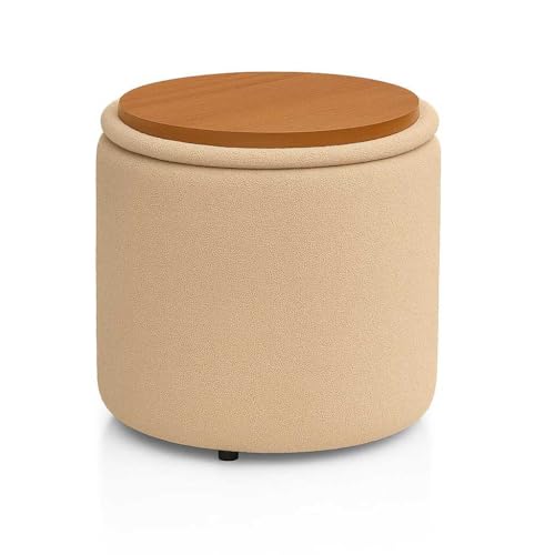 Puff Reforçado Estofado com Baú, para Sala, Quarto e Escritório, Design Moderno e Funcional, Conforto e Praticidade(BEGE)