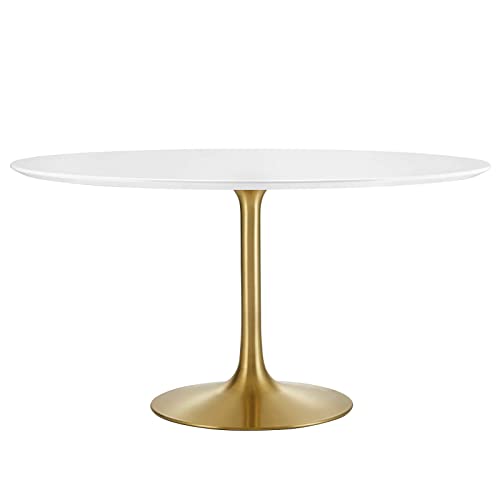 Image of Modway Lippa 54 inch Mid-Century Modern Dining Table with Round White Top in Gold White
