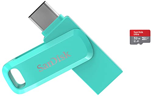 Image of SanDisk Ultra Dual Drive Go 32GB USB 3.0 Type C PenDrive for Mobile (Mint Green, 5Y) & Ultra microSD UHS-I Card 32GB, 120MB /s R