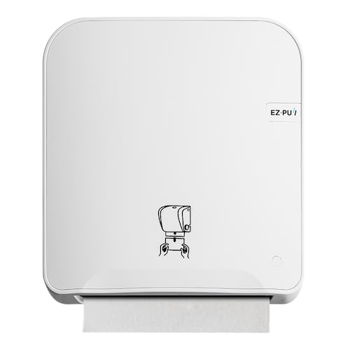 EZbrnd Wall Mount High Capacity Mechanical Hands-Free Manual Roll Towel Paper Dispenser for Commercial/Washroom/Office, White