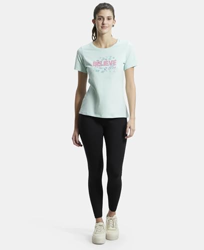 Image of Jockey 1361 Women's Super Combed Cotton Elastane Stretch Regular Fit Graphic Printed Round Neck Half Sleeve T-Shirt (Prints May Vary)