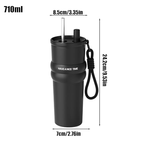 Gourde isotherme 710 ml avec paille : tasse à thé grand format anti-fuite