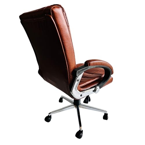 Image of GOYALSON Comfortable Revolving Chair for Director Principal Manager Office with arm Rest with Wheels and Cushioned seat Back (1, Brown Steel Handle, Heavy 1)