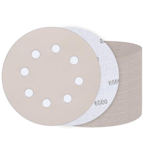 Image of 50PCS 5 Inch Sanding Discs 8000 Grit, Wet Dry Hook and Loop Sandpaper | 8 Hole Silicon Carbide Round Sand Paper, Water and Oil Resistant, Orbital Sander for Wood Metal Automotive Polishing