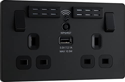 BG Electrical Double Wall Socket with USB and Wi-Fi Extender, PCDMB22UWRB