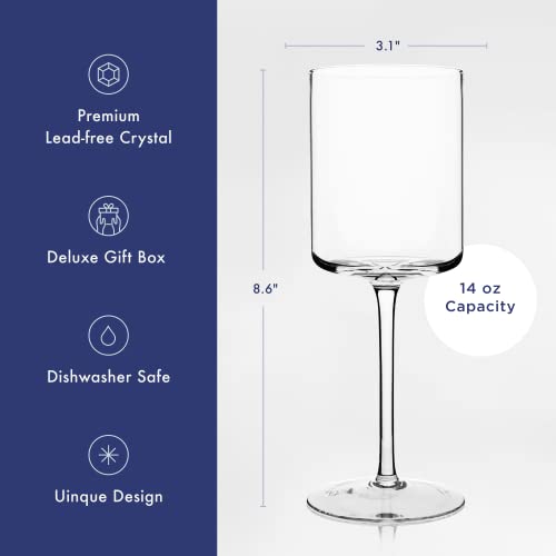Edge Wine Glasses, Modern & Elegant Square Glass Set Of 2, Large Red Wine Or White Wine Glass - Unique Gift For Women, Men, Wedding, Anniversary - 14Oz #TOP1