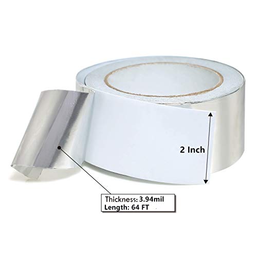 Image of MISSYOUNG Silver Aluminum Tape Aluminum Foil Air Duct Tape 2 Inch x 64 Feet (3.9 Mil) for Sealing & Patching Hot and Cold HVAC, Pipe, Duct, Metal Repair Tape Car Sound Deadening