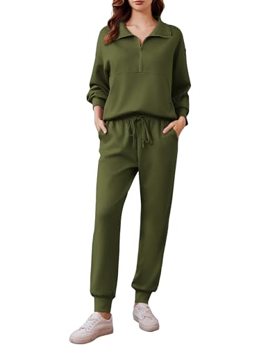 Image of PINSPARK 2 Piece Sets for Women 2026 Fall Travel Outfits Long Sleeve Tracksuit Joggers Sets Half Zip Sweatsuit Matching Set