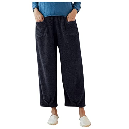 Générique Ensemble Lit Une Place Pantalon Large en Polaire pour Femme avec Jambe Large et Chaude Ensemble Bureau Gaming avec Chaise (Navy, L)