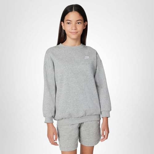 Nike Girls Sportswear Club Fleece Oversized Sweatshirt, Dark Grey Heather/White, Small Nike Girls Sportswear Club Fleece Oversized Sweatshirt, Dark Grey Heather/White, Small - Image 5