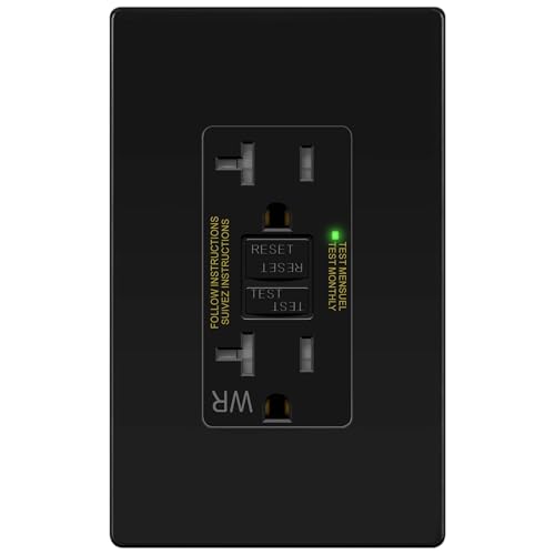 TG 20A GFCI Outlet Tamper/Weather Resistant GFI Receptacle with Self-Test LED Indicator ETL Listed Anti-Interference Protection Residential/Commercial Screwless Wall Plate Included Black 1-Pack