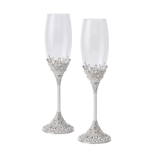 LASODY Crystal Set Champagne Flutes - Wedding Glasses for Bride & Groom - Toasting Cups Gift Sets for Couples - Engagement, Wedding, House Warming Gift by LASODY - Used condition - Image 3