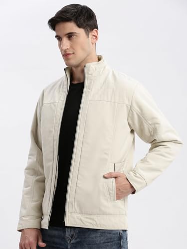 Image of SHOWOFFFF Men Solid Bomber Jacket | Mock Collar Full Sleeves Nylon Jacket for Mens | Slim Fit Regular Length Jacket for Men's
